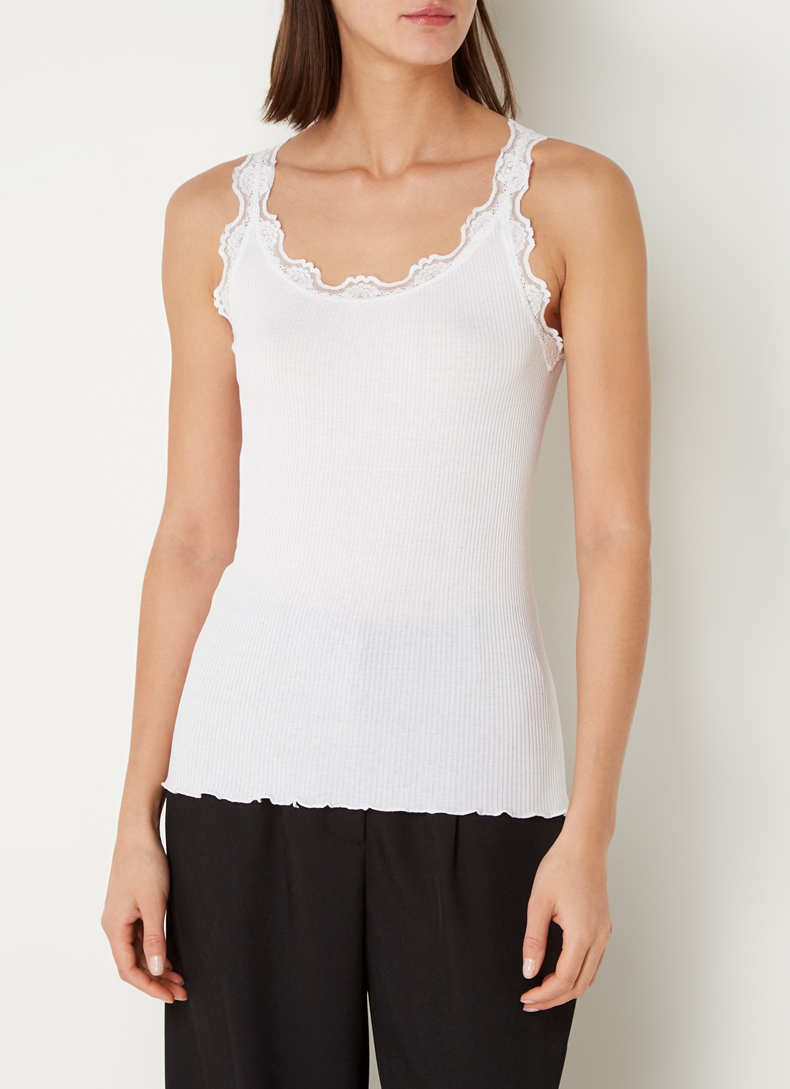 Rosemunde Babette tanktop in zijdeblend met kant - detail 4 wit