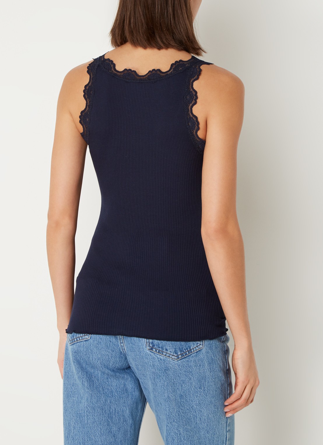 Rosemunde Babette tanktop in zijdeblend met kant - achterkant donkerblauw