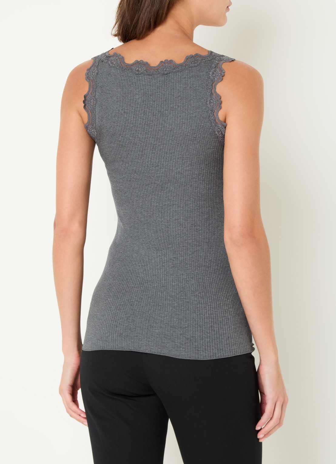 Rosemunde Babette tanktop in zijdeblend met kant - achterkant 3 donkergrijs
