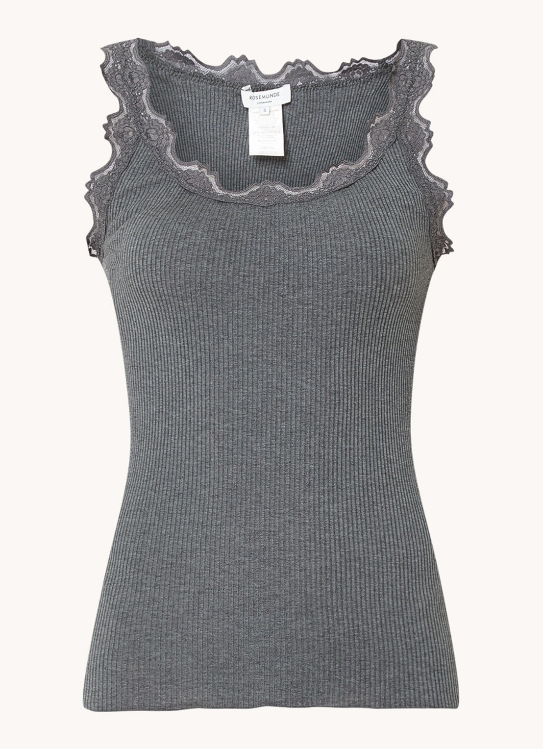 Rosemunde Babette tanktop in zijdeblend met kant - voorkant donkergrijs