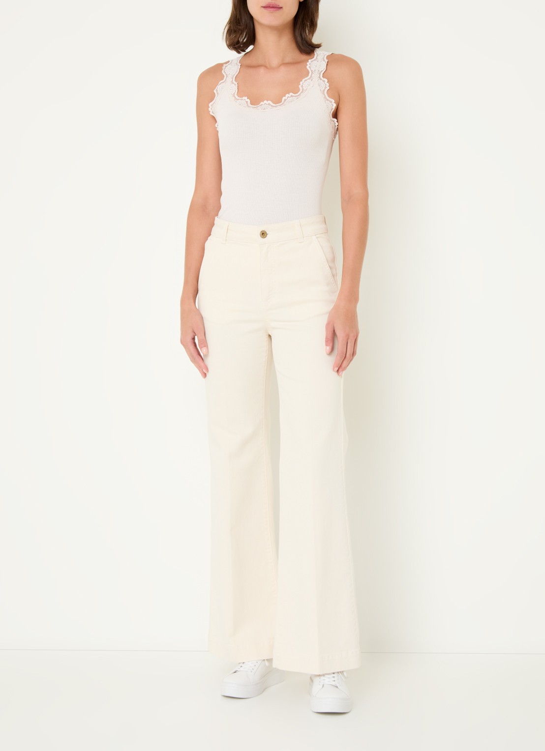 Rosemunde Babette tanktop in zijdeblend met kant - voorkant 2 gebroken wit