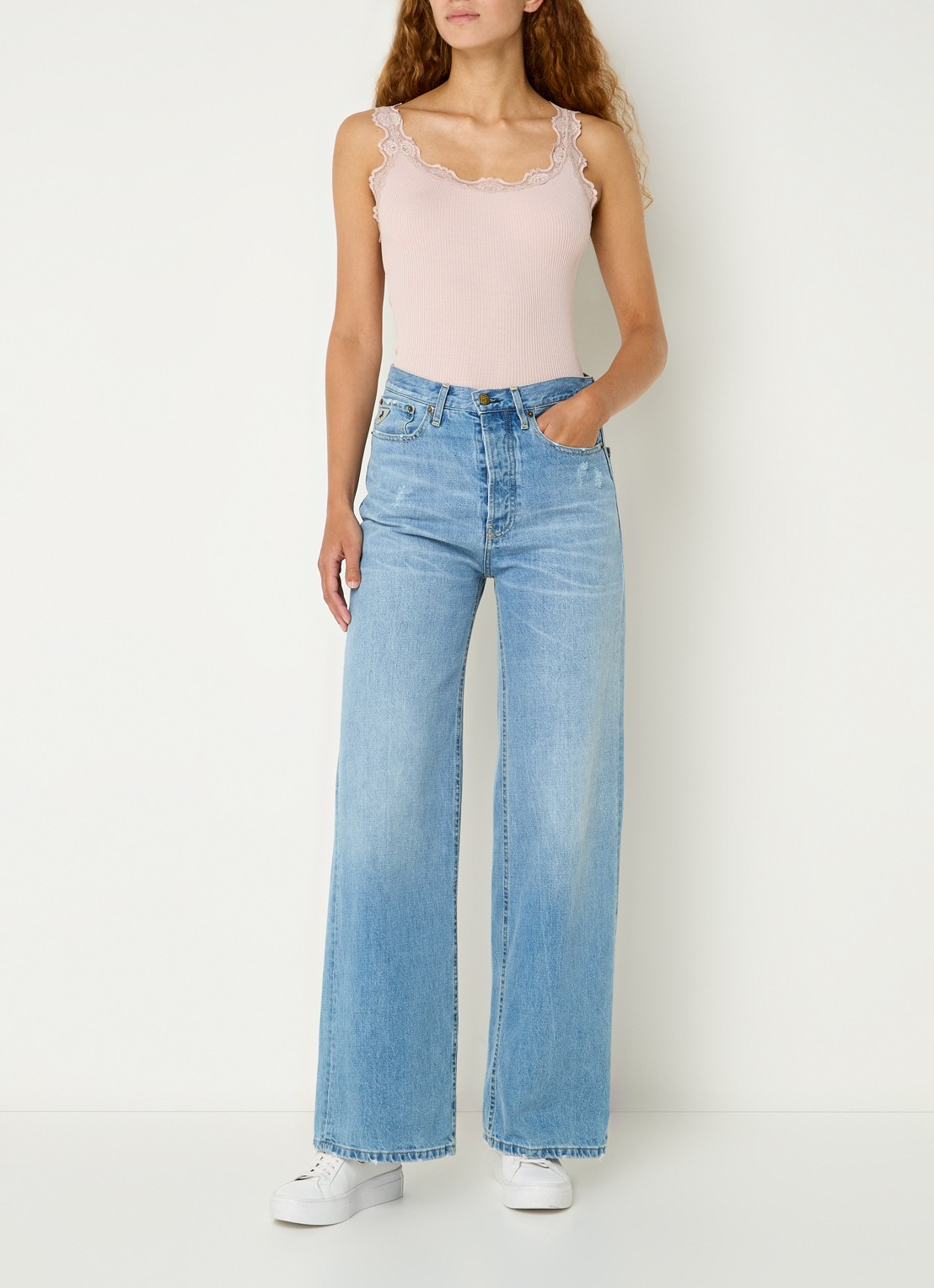 Rosemunde Babette tanktop in zijdeblend met kant - voorkant 4 oudroze