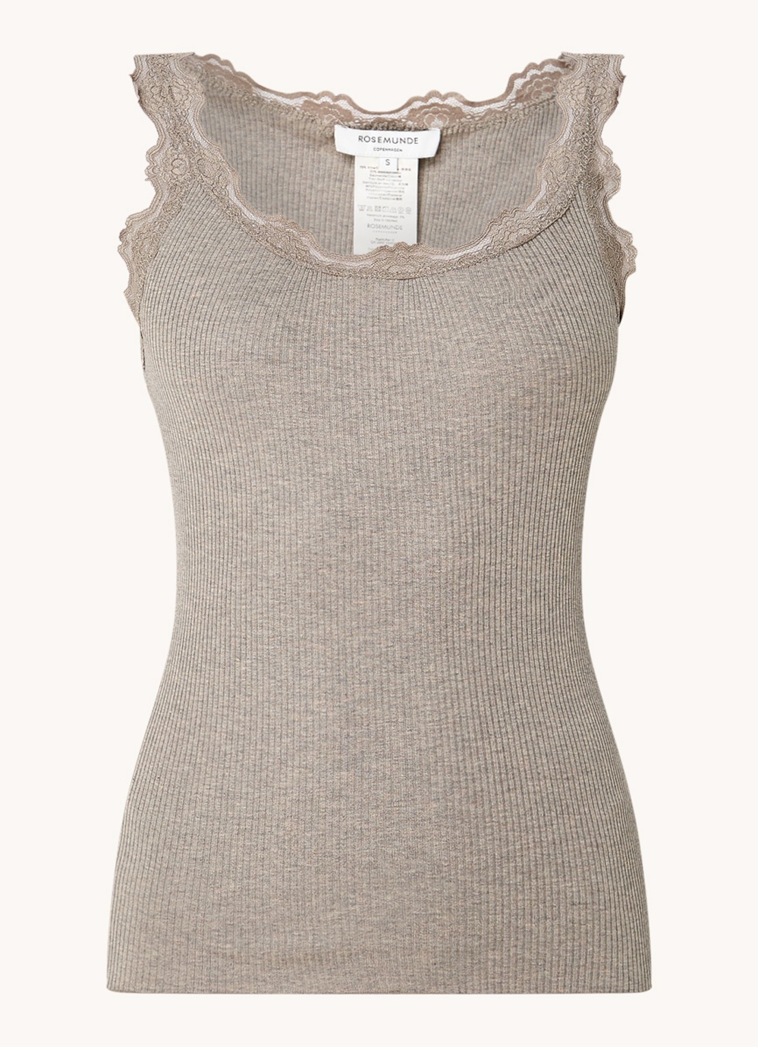 Rosemunde Babette tanktop in zijdeblend met kant - voorkant zand