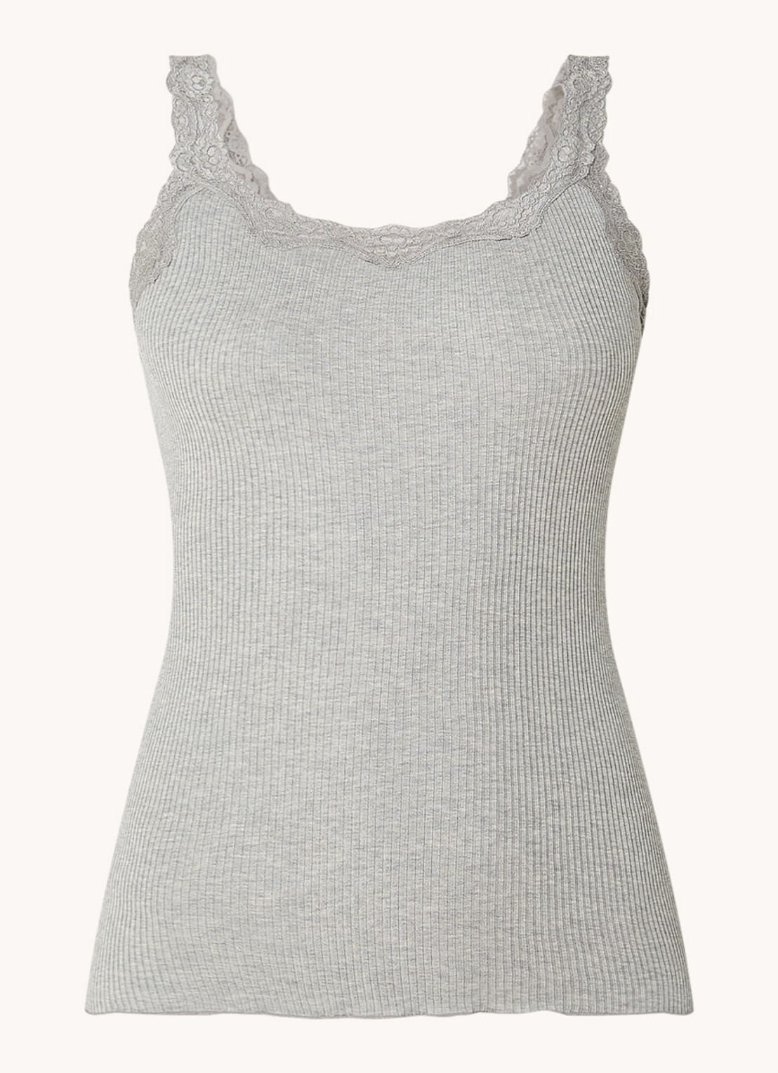 Rosemunde Babette tanktop in zijdeblend met kant - voorkant 3 lichtgrijs