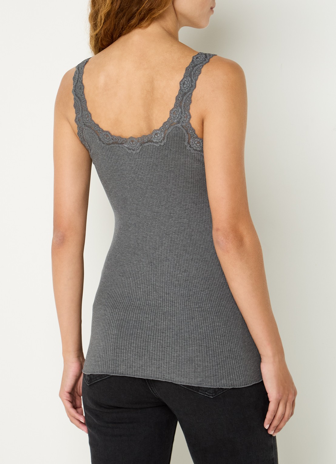 Rosemunde Babette tanktop in zijdeblend met kant - achterkant 3 donkergrijs