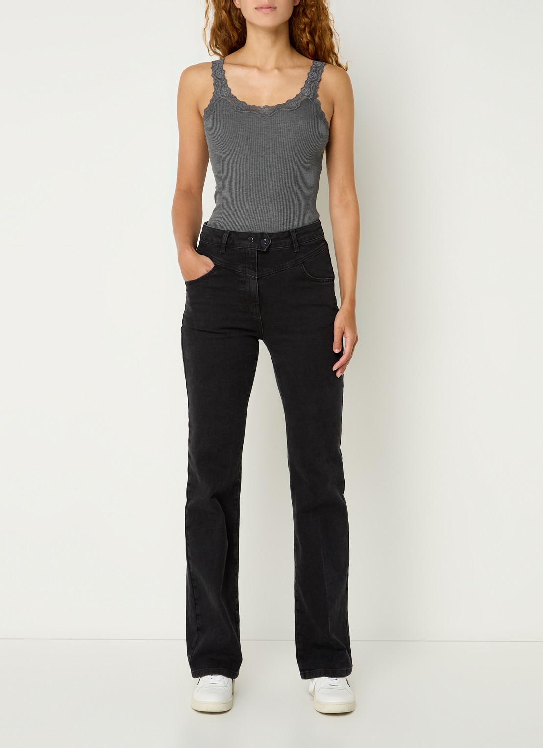 Rosemunde Babette tanktop in zijdeblend met kant - voorkant 2 donkergrijs