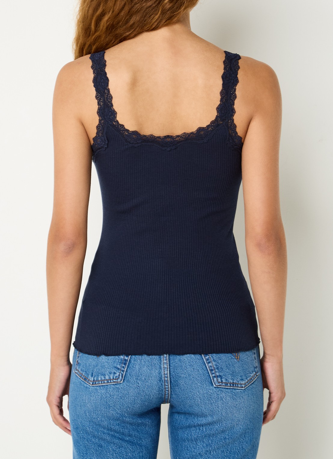 Rosemunde Babette tanktop in zijdeblend met kant - achterkant 4 donkerblauw