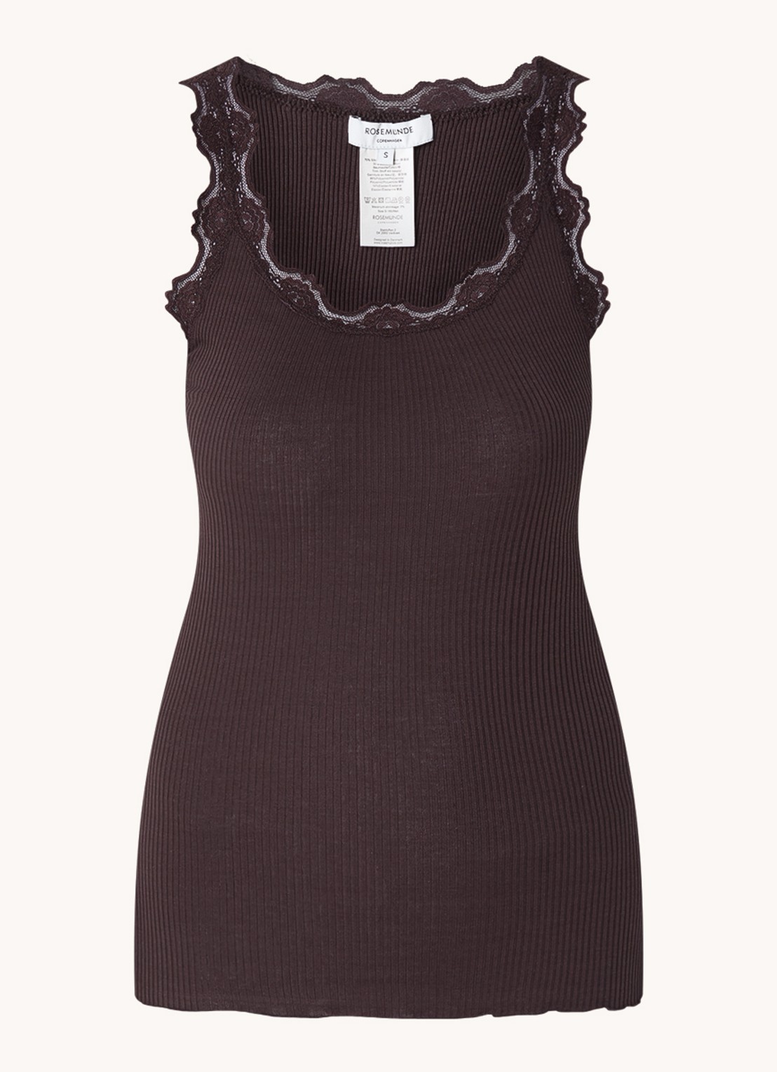 Rosemunde Babette tanktop in zijdeblend met kant - voorkant 2 donkerbruin