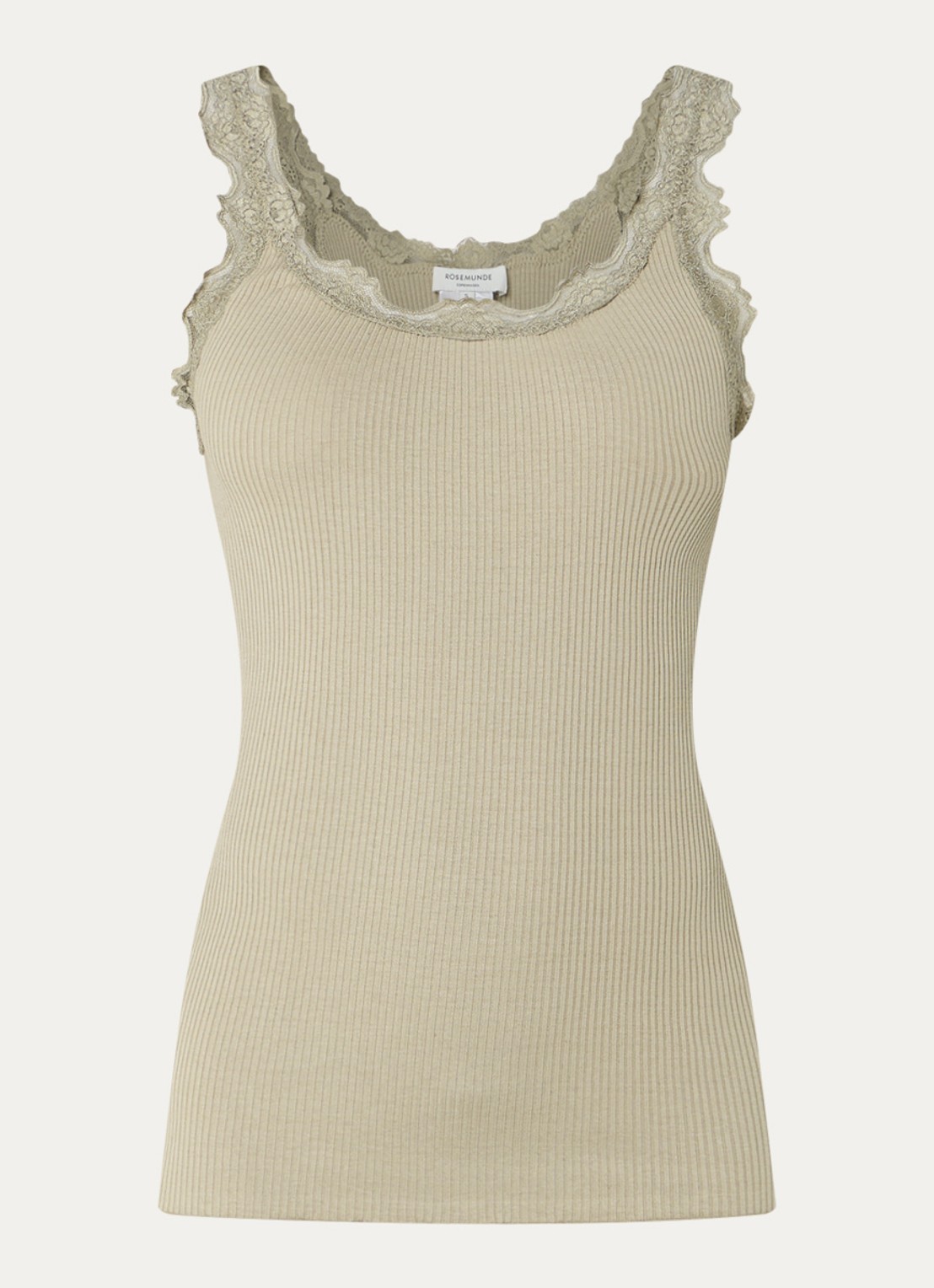 Rosemunde Babette tanktop in zijdeblend met kant - voorkant 3 olijfgroen