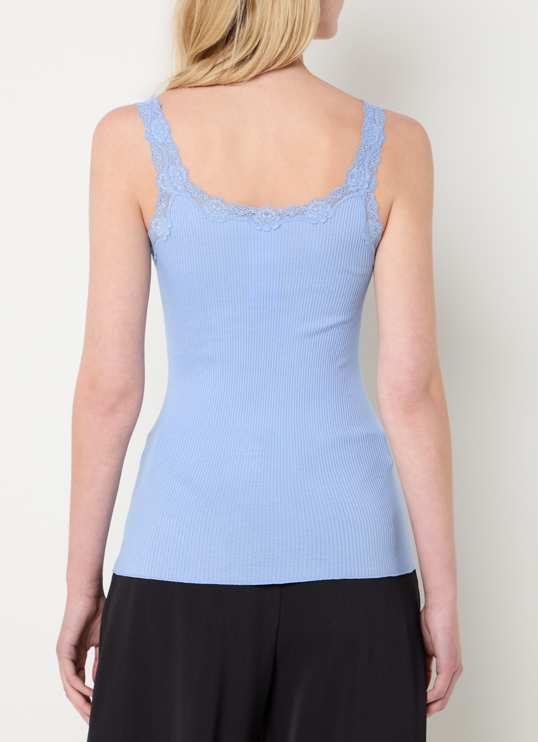 Rosemunde Babette tanktop in zijdeblend met kant - achterkant blauwgrijs