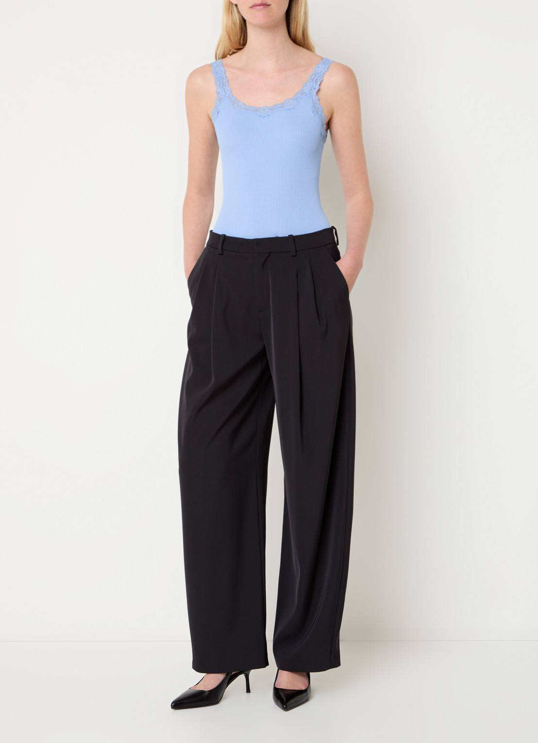 Rosemunde Babette tanktop in zijdeblend met kant - voorkant 4 blauwgrijs