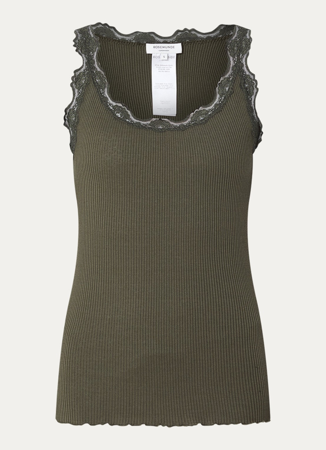 Rosemunde Babette tanktop in zijdeblend met kant - voorkant 3 bronsgroen