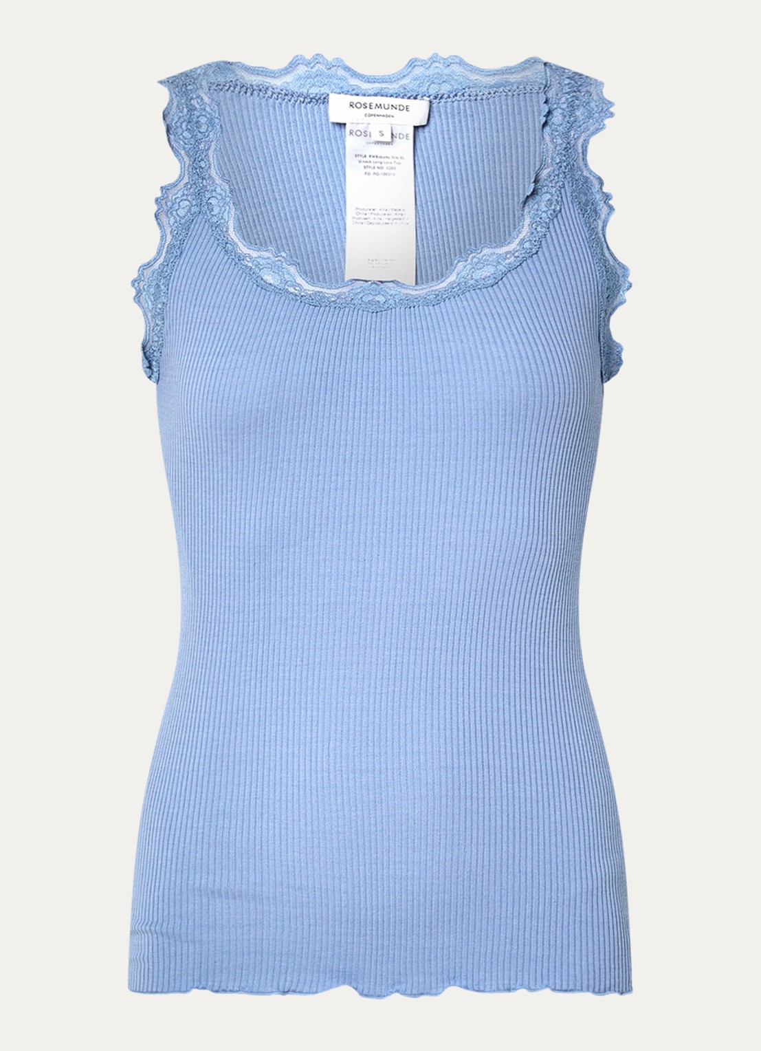 Rosemunde Babette tanktop in zijdeblend met kant - voorkant 2 middenblauw