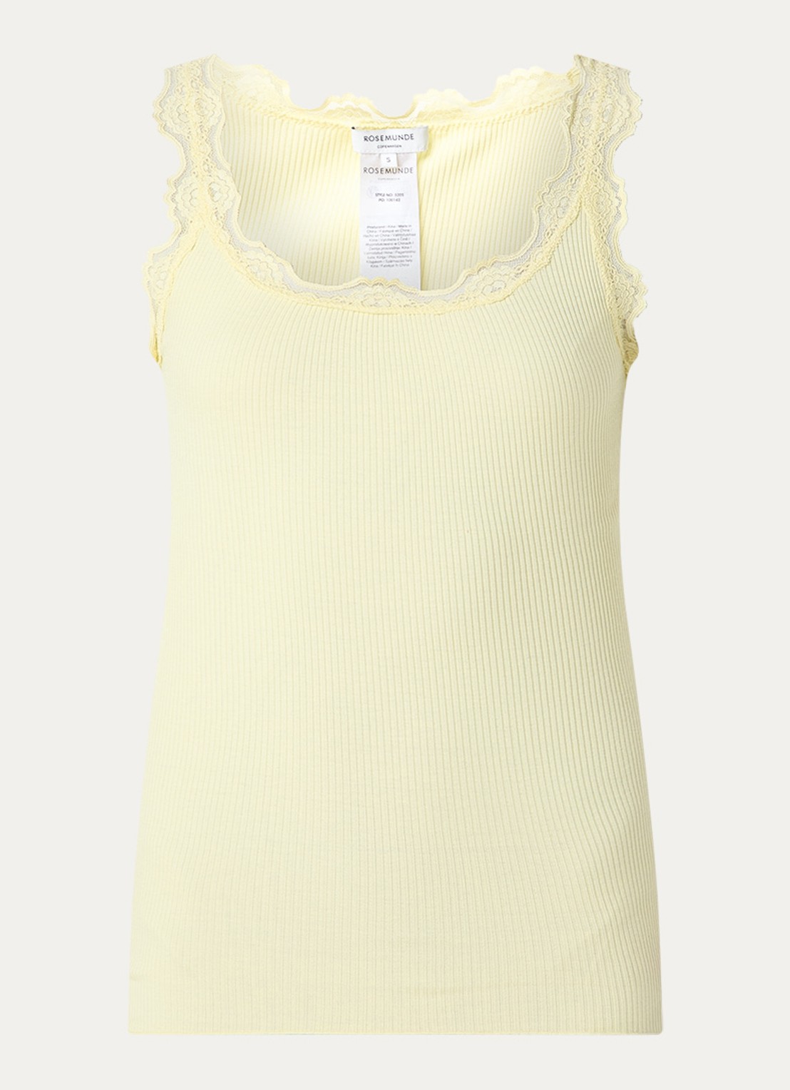 Rosemunde Babette tanktop in zijdeblend met kant - voorkant lichtgeel