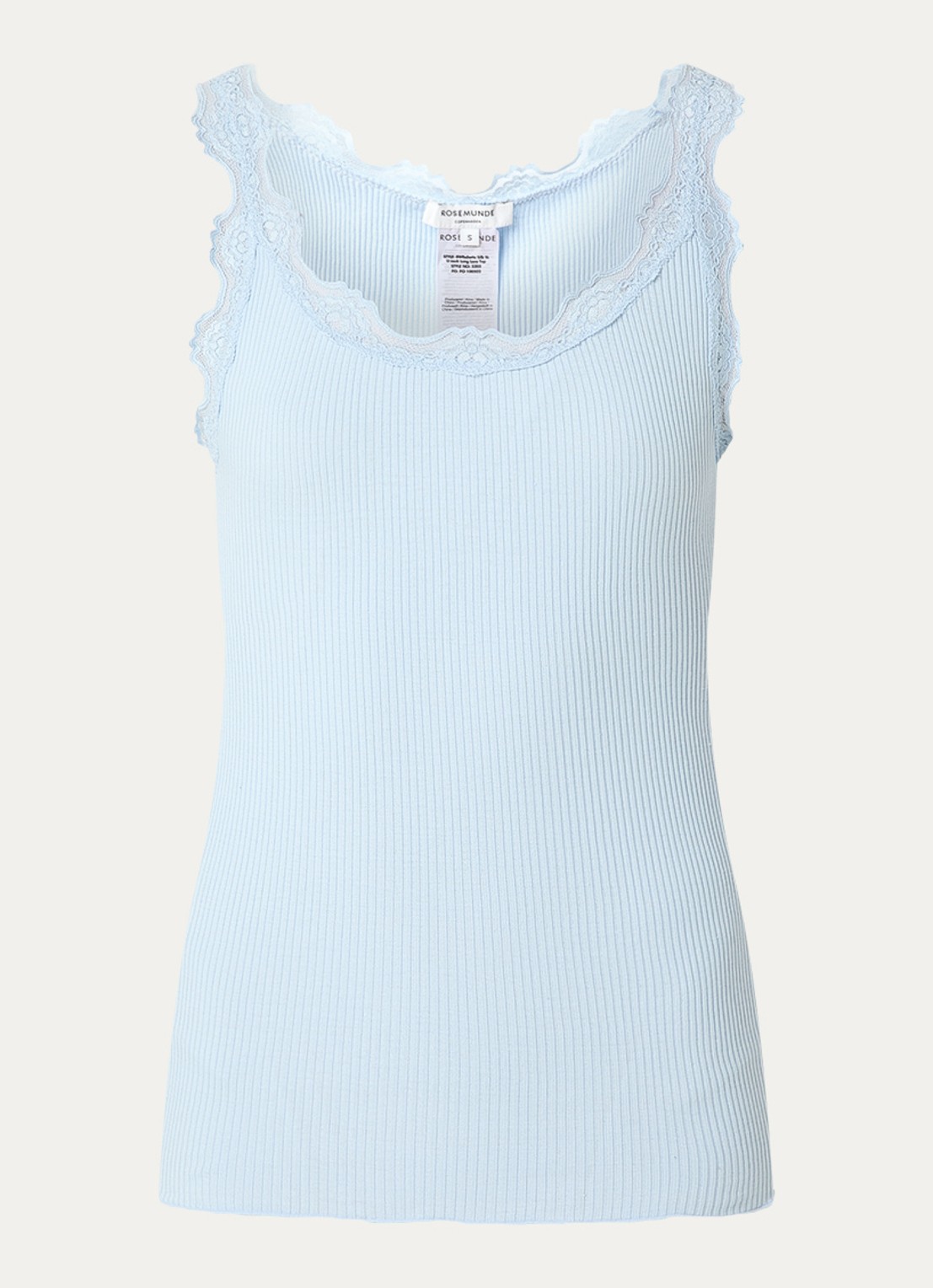 Rosemunde Babette tanktop in zijdeblend met kant - voorkant 2 aquablauw
