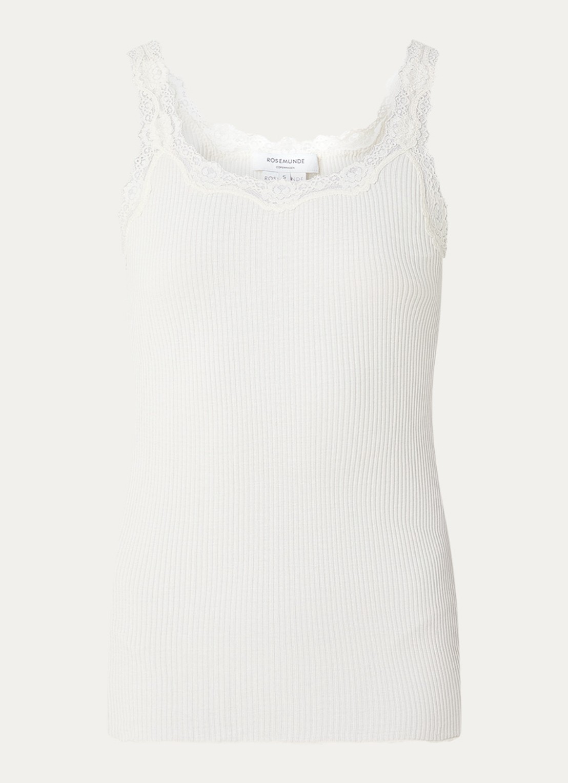 Rosemunde Babette tanktop in zijdeblend met kant - voorkant ivoor