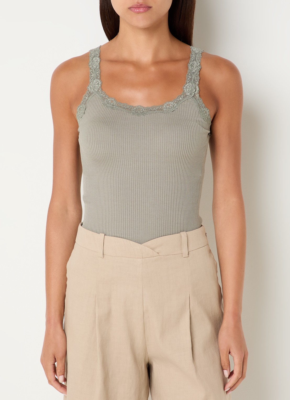 Rosemunde Babette tanktop in zijdeblend met kant - detail 4 beige