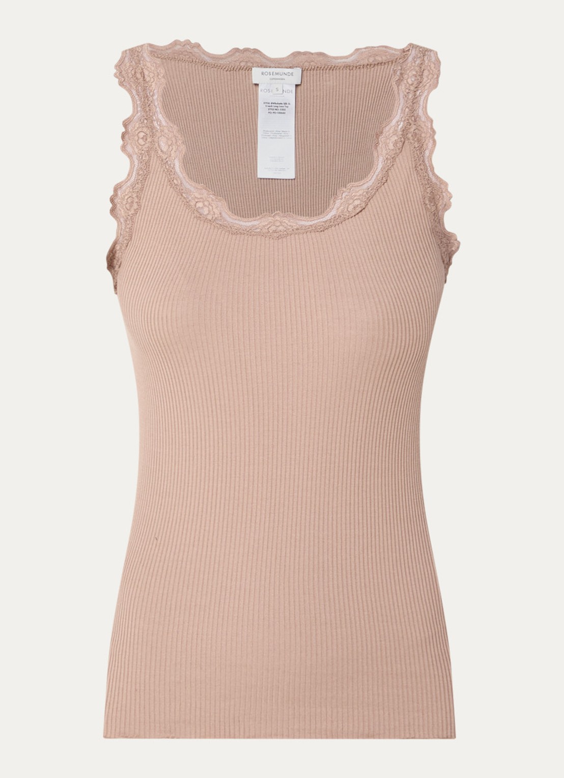 Rosemunde Babette tanktop in zijdeblend met kant - voorkant chocoladebruin