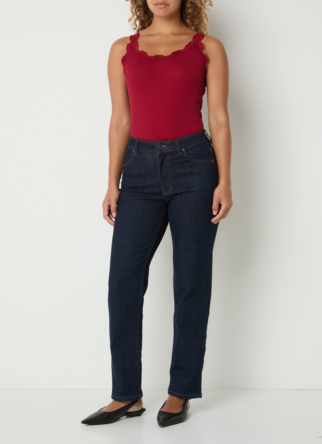 Rosemunde Babette tanktop in zijdeblend met kant - voorkant 4 rood