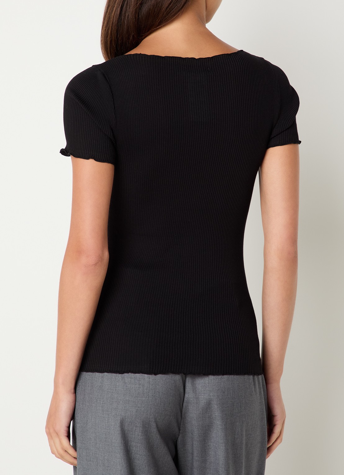 Rosemunde Balta T-shirt met ribstructuur en boothals - achterkant zwart