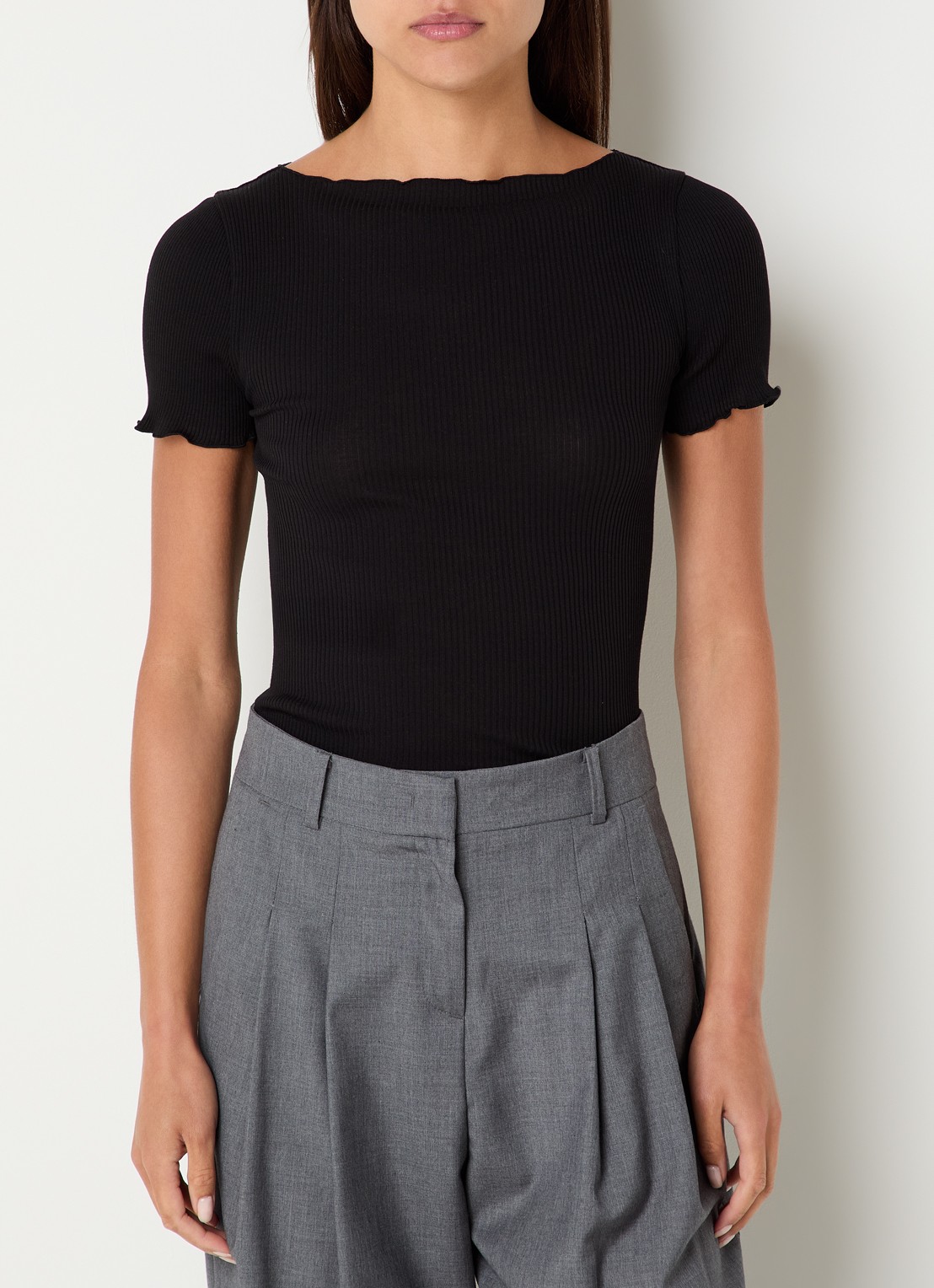 Rosemunde Balta T-shirt met ribstructuur en boothals - detail 4 zwart