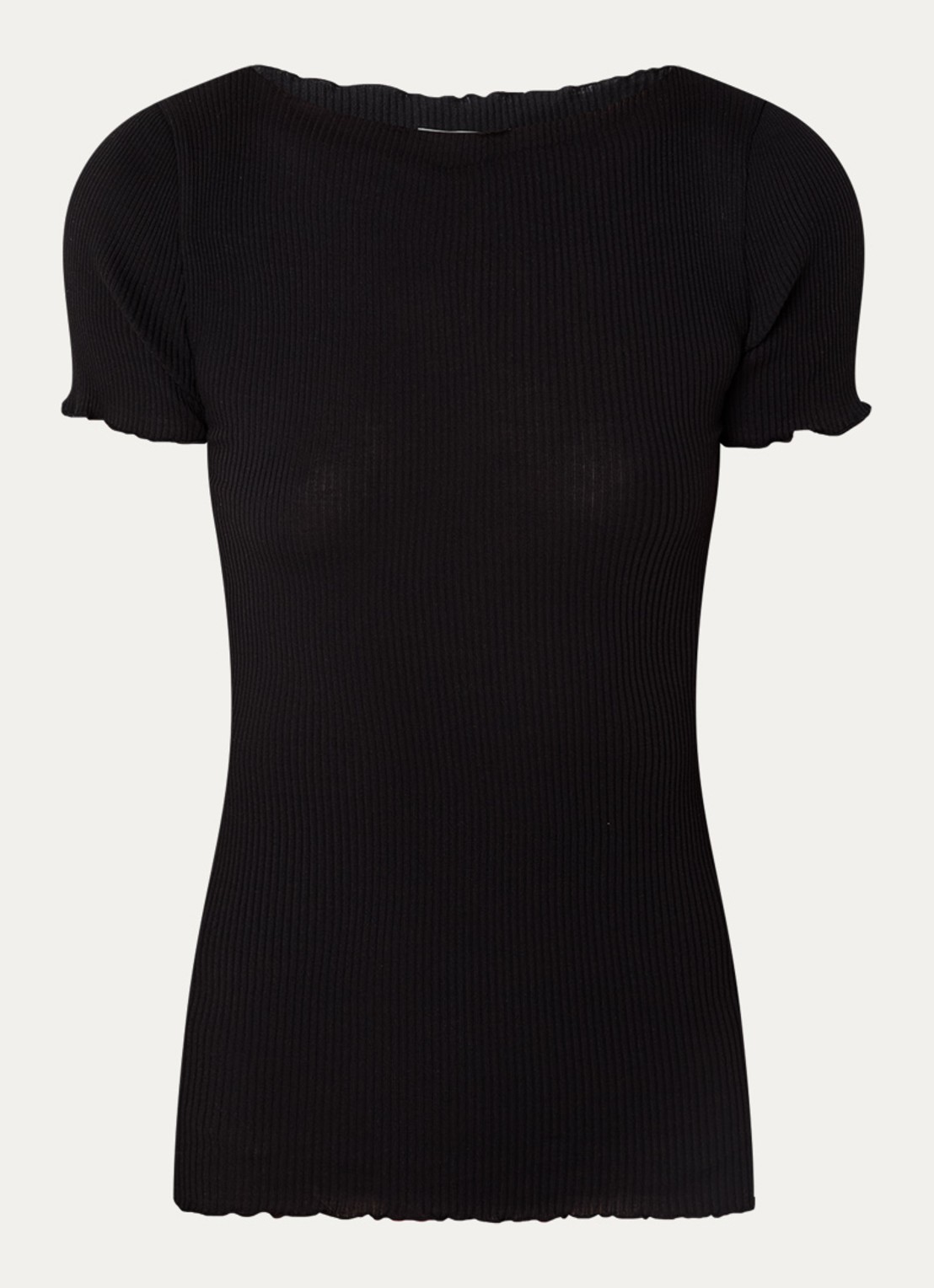 Rosemunde Balta T-shirt met ribstructuur en boothals - voorkant 2 zwart