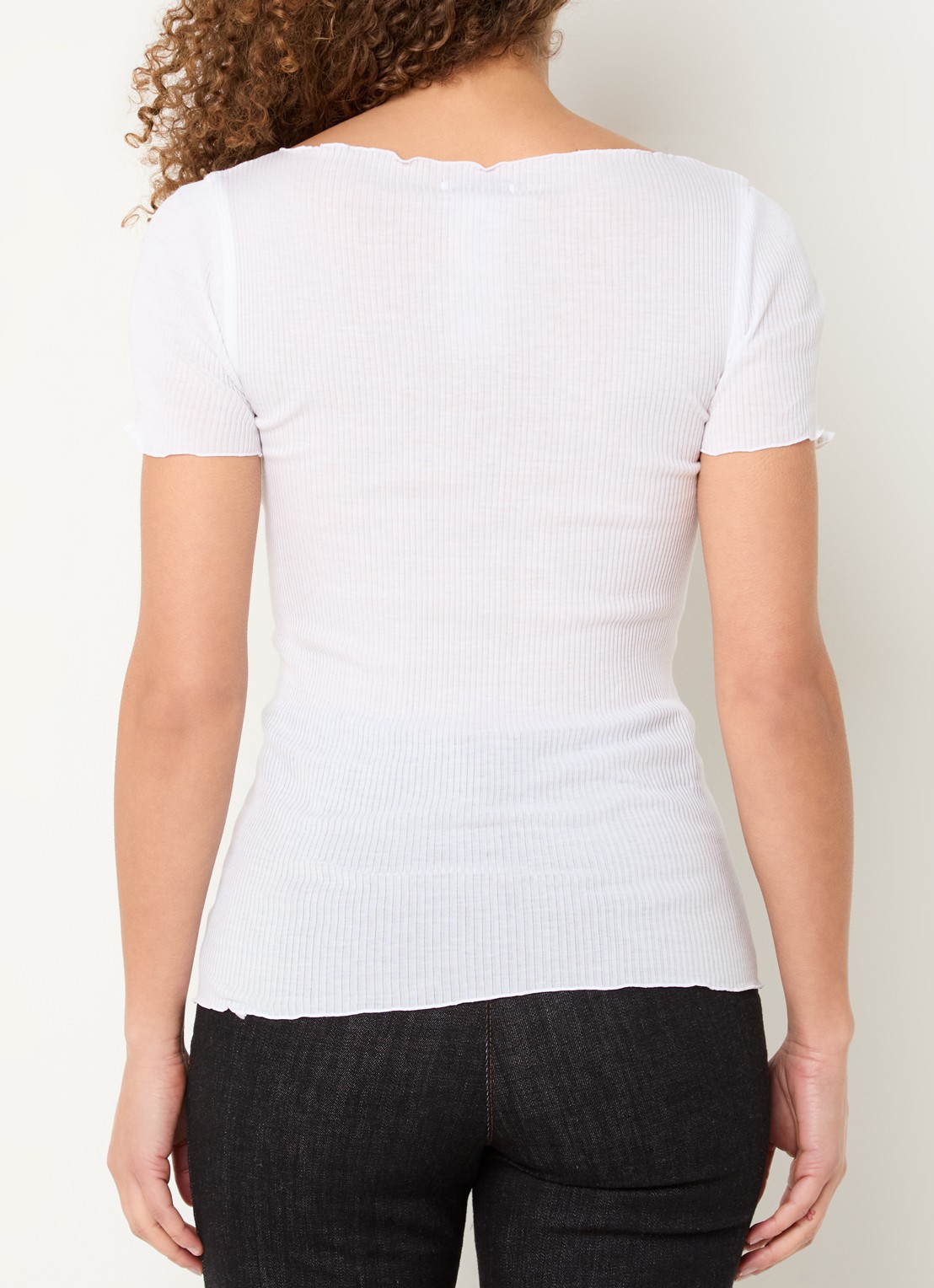 Rosemunde Balta T-shirt met ribstructuur en boothals - achterkant gebroken wit