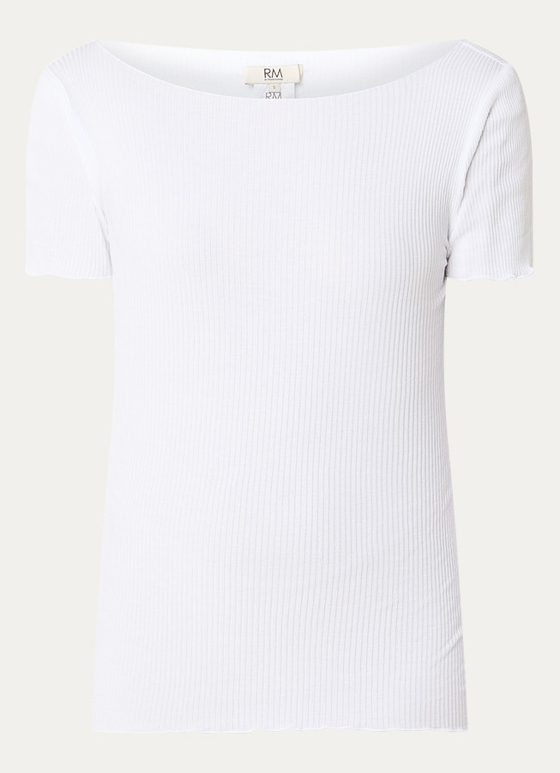 Rosemunde Balta T-shirt met ribstructuur en boothals - voorkant 2 gebroken wit