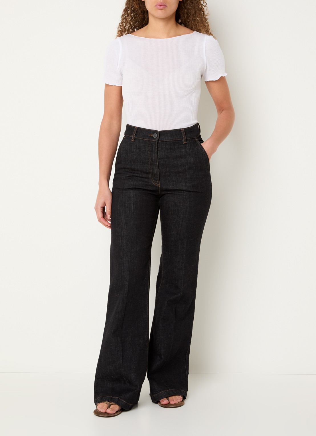 Rosemunde Balta T-shirt met ribstructuur en boothals - voorkant 3 gebroken wit