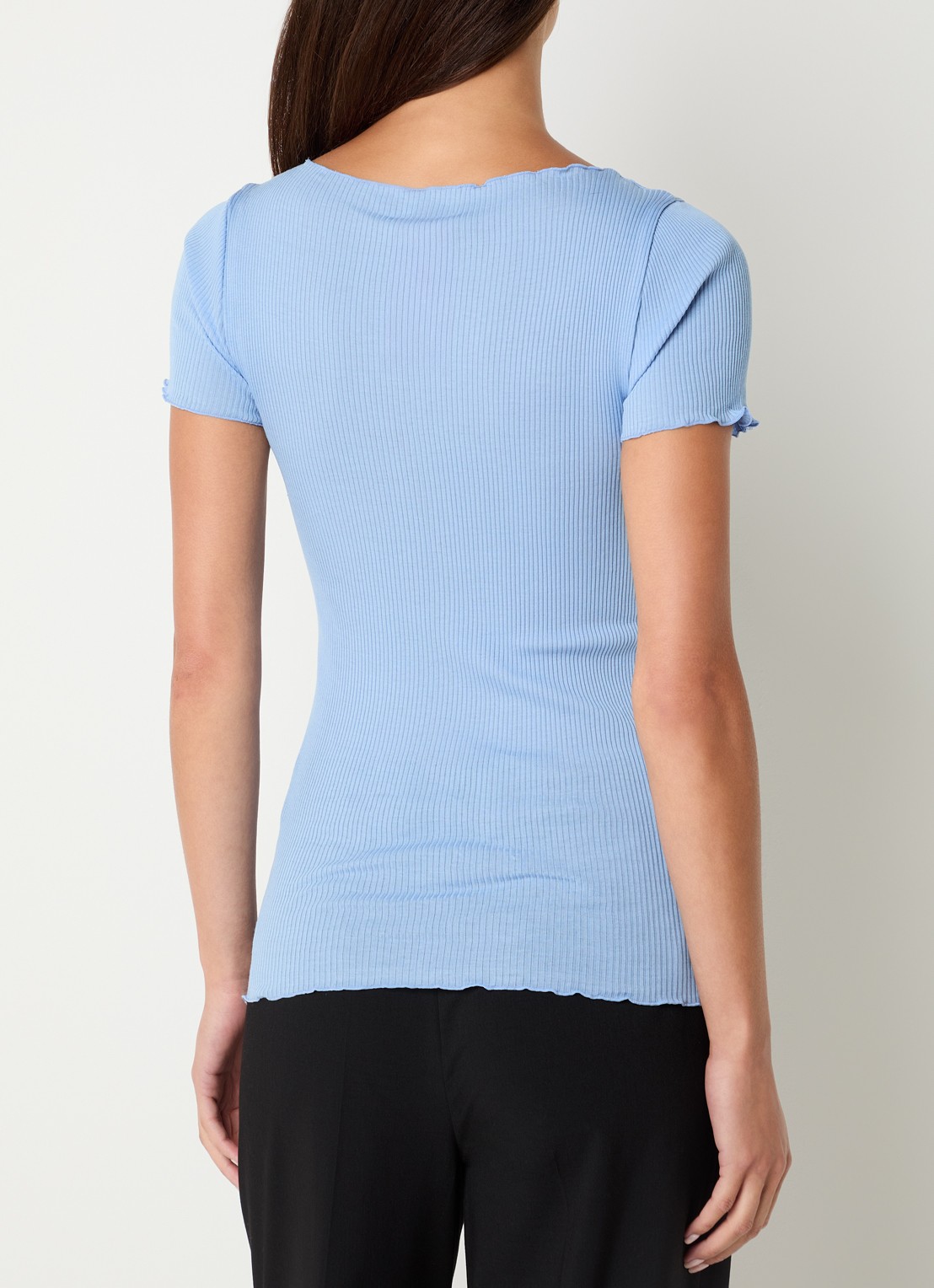 Rosemunde Balta T-shirt met ribstructuur en boothals - achterkant 4 blauwgrijs