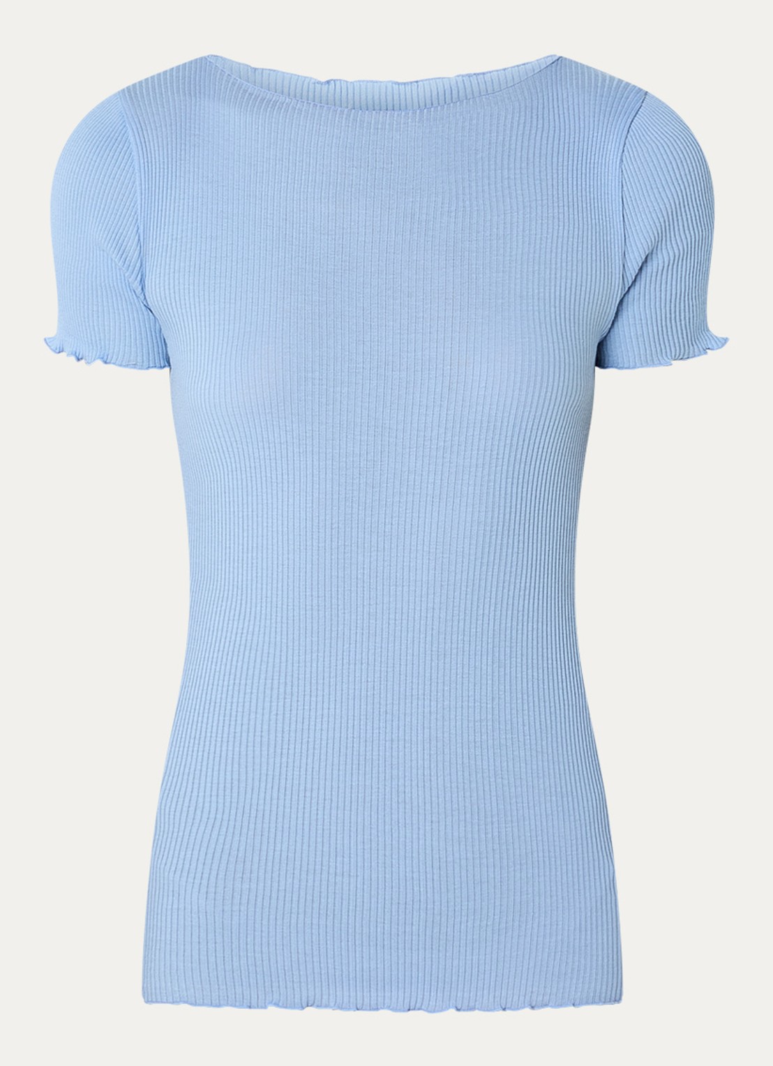 Rosemunde Balta T-shirt met ribstructuur en boothals - voorkant blauwgrijs