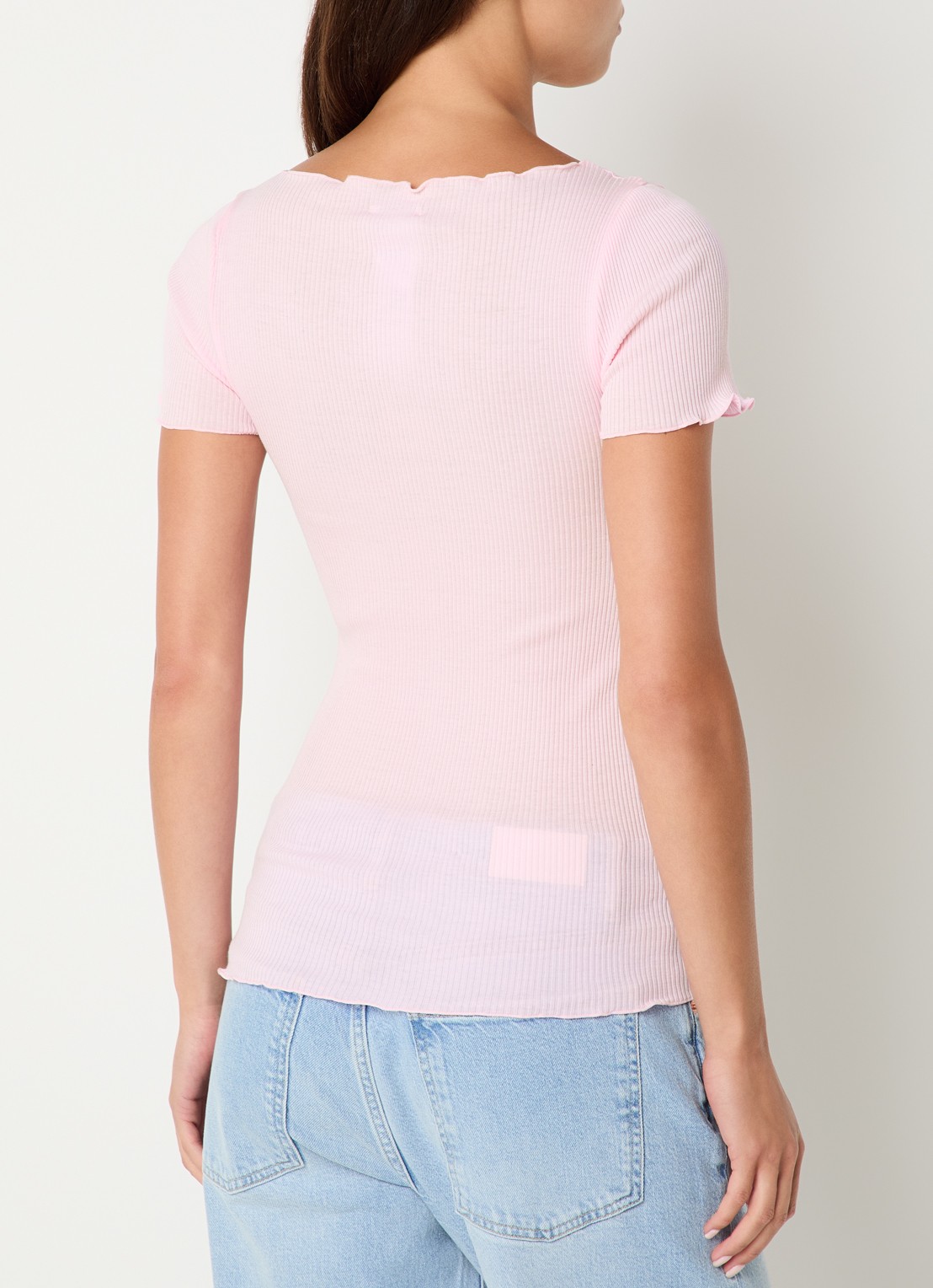 Rosemunde Balta T-shirt met ribstructuur en boothals - achterkant lichtroze
