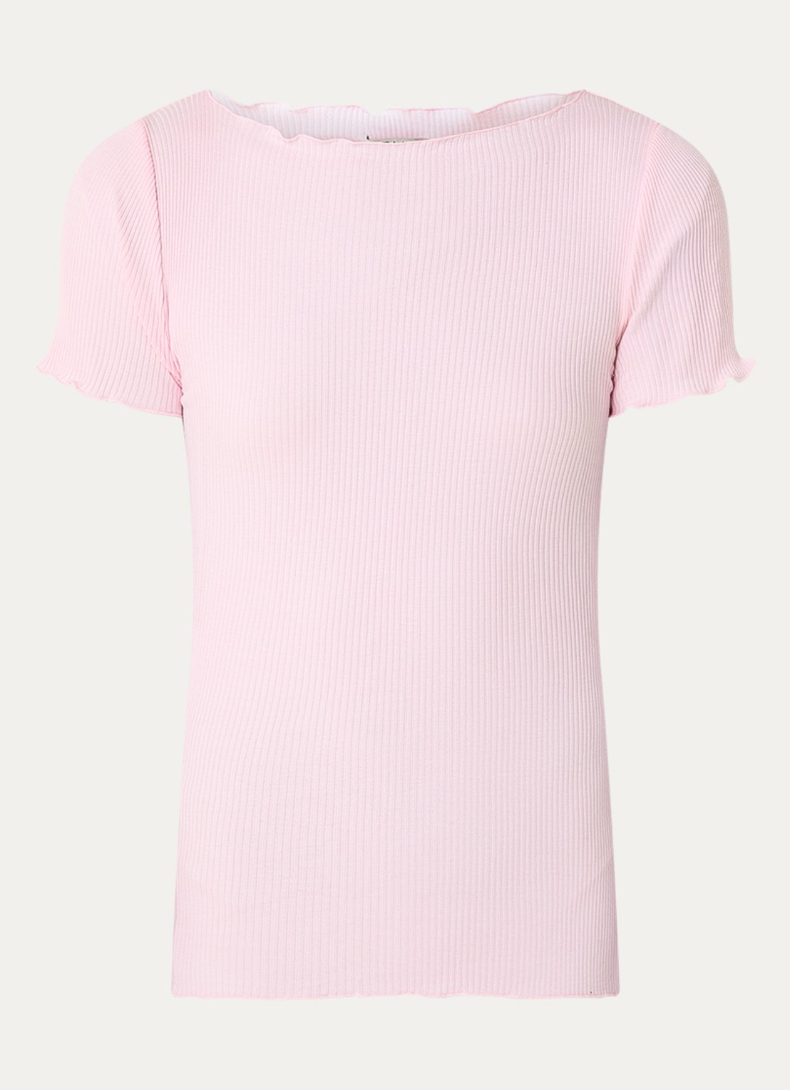 Rosemunde Balta T-shirt met ribstructuur en boothals - voorkant 3 lichtroze