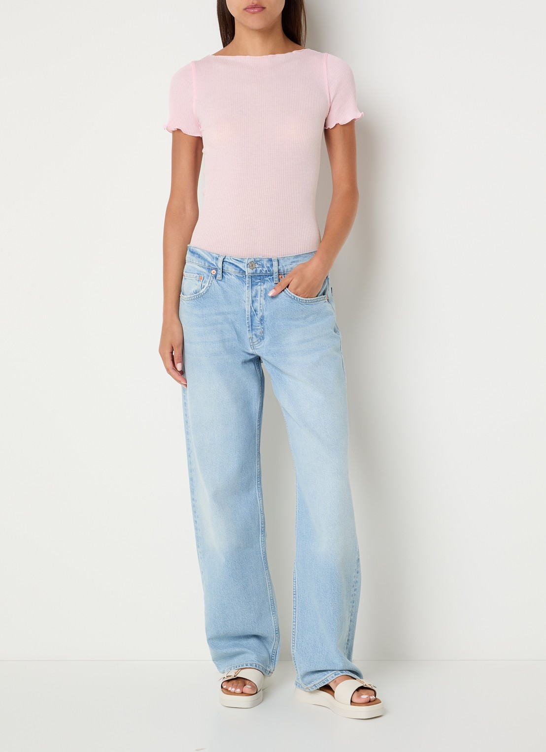 Rosemunde Balta T-shirt met ribstructuur en boothals - voorkant 4 lichtroze