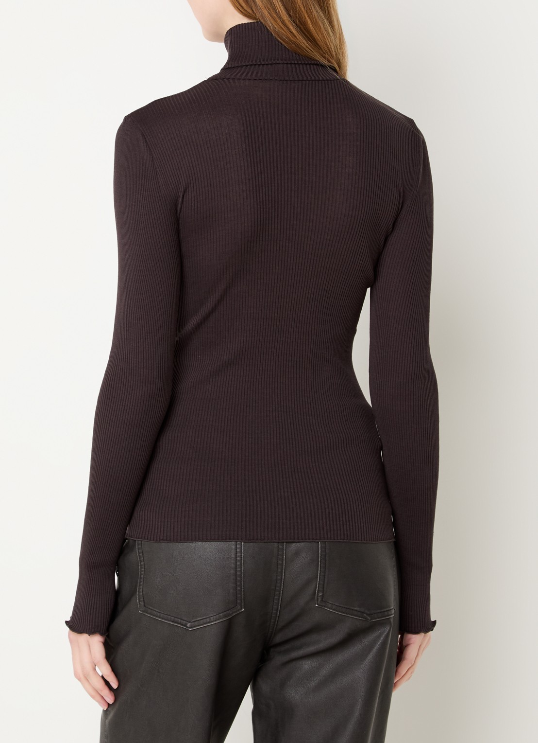 Rosemunde Beatha longsleeve in zijdeblend met col - achterkant donkerbruin