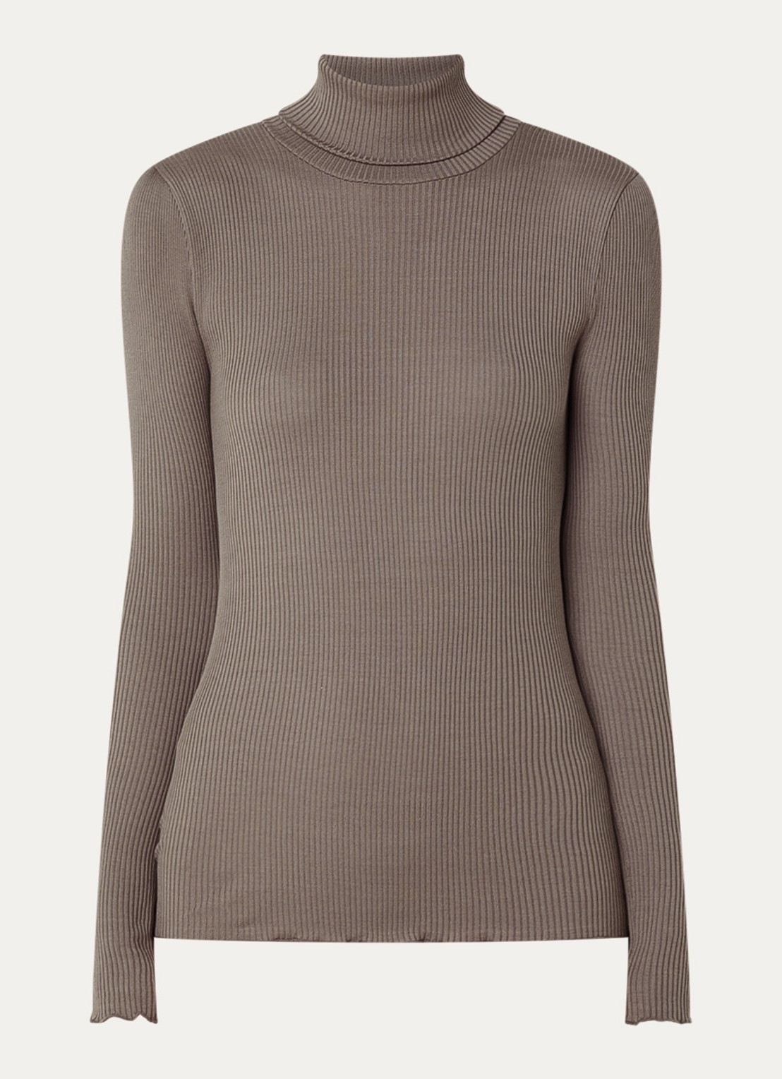 Rosemunde Beatha longsleeve in zijdeblend met col - voorkant 2 zand