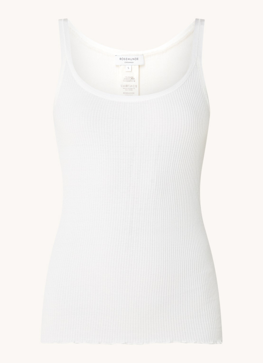 Rosemunde Belle ribgebreide top in zijdeblend met ronde hals - voorkant 3 gebroken wit
