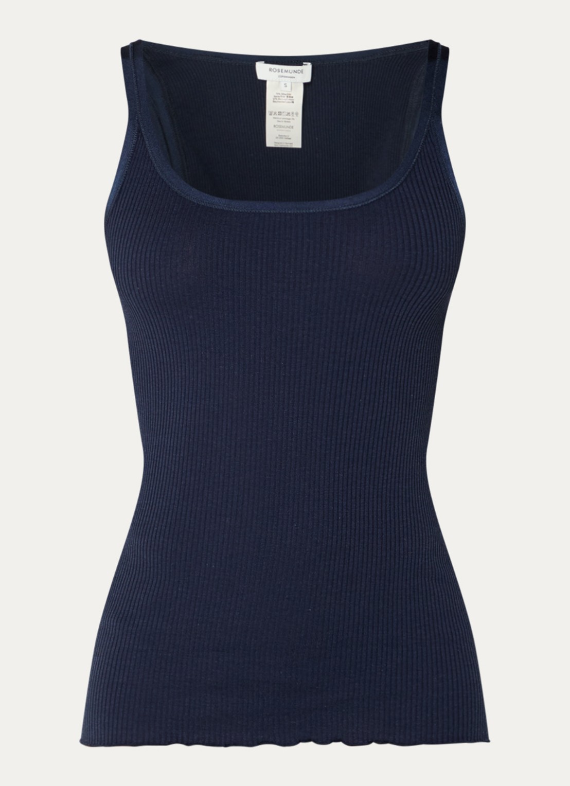 Rosemunde Belle ribgebreide top in zijdeblend met ronde hals - voorkant 3 donkerblauw