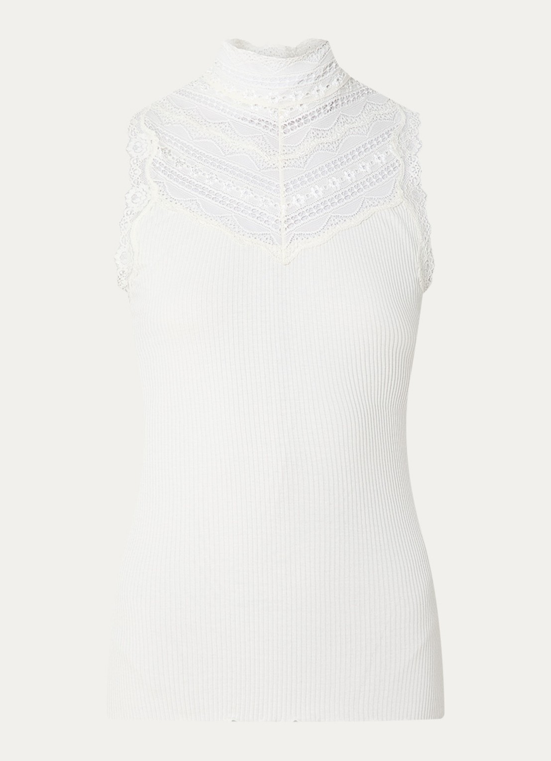 Rosemunde Benita mouwloze top in zijdeblend met details van kant - voorkant gebroken wit