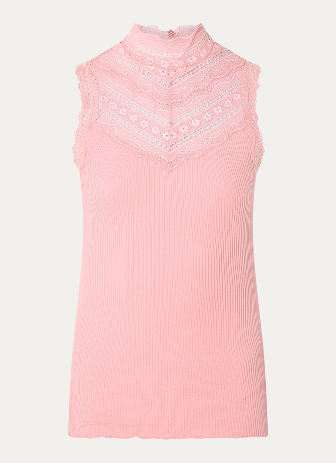Rosemunde Benita mouwloze top in zijdeblend met details van kant - voorkant 3 roze
