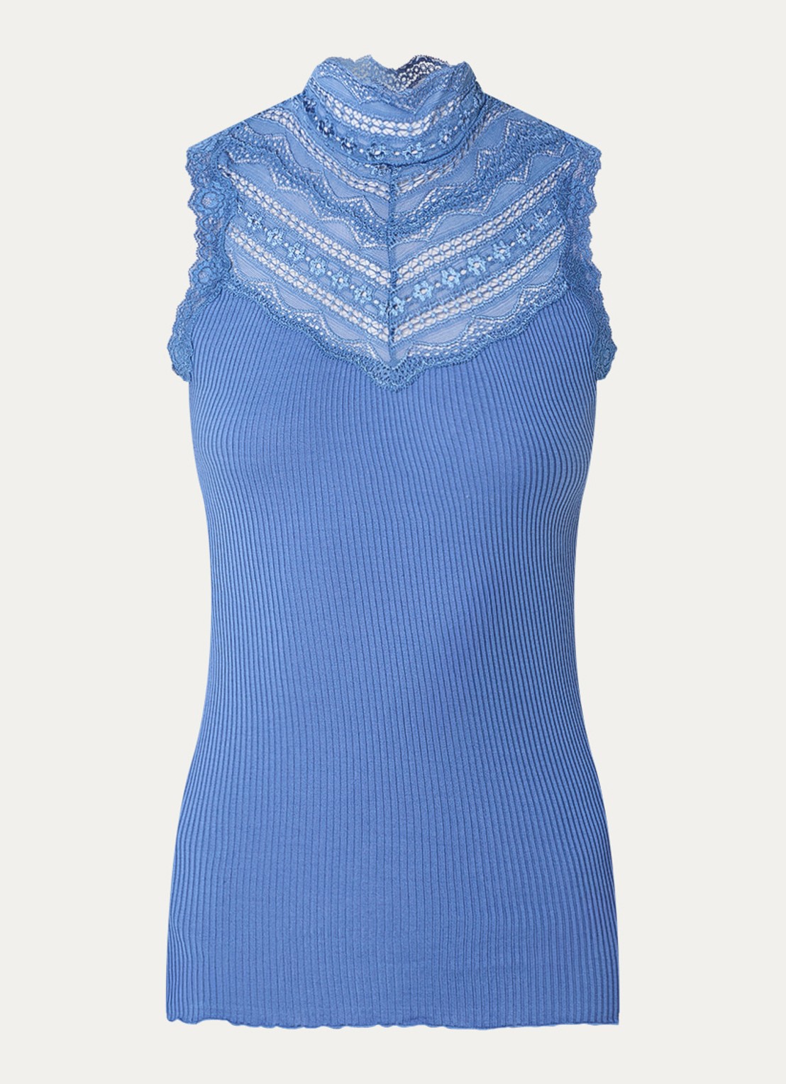 Rosemunde Benita mouwloze top in zijdeblend met details van kant - voorkant 2 blauw