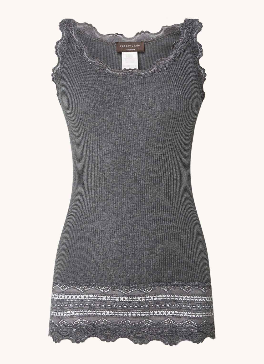 Rosemunde Benita top in zijdeblend met details van kant - voorkant 2 donkergrijs