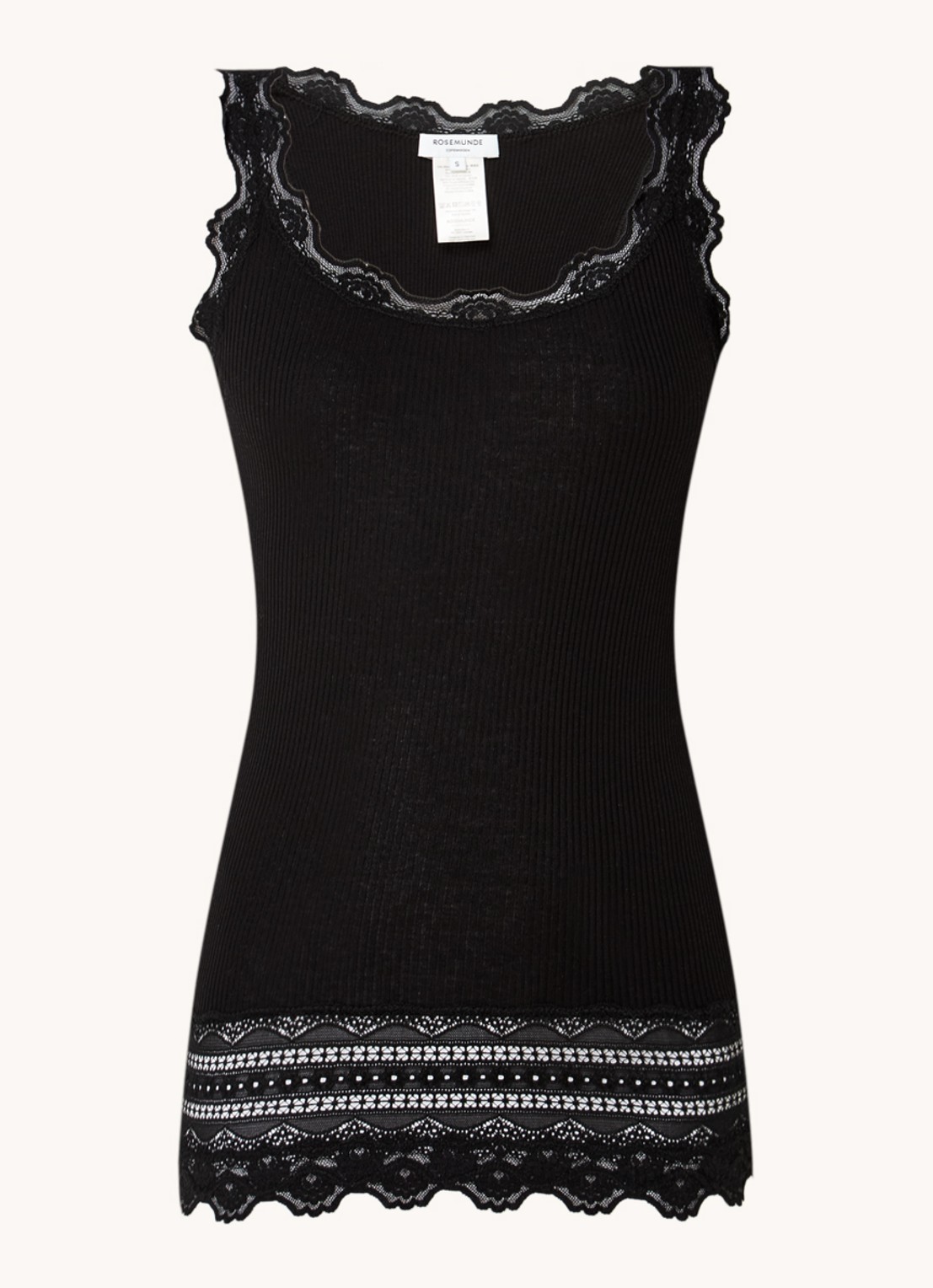 Rosemunde Benita top in zijdeblend met details van kant - voorkant 3 zwart