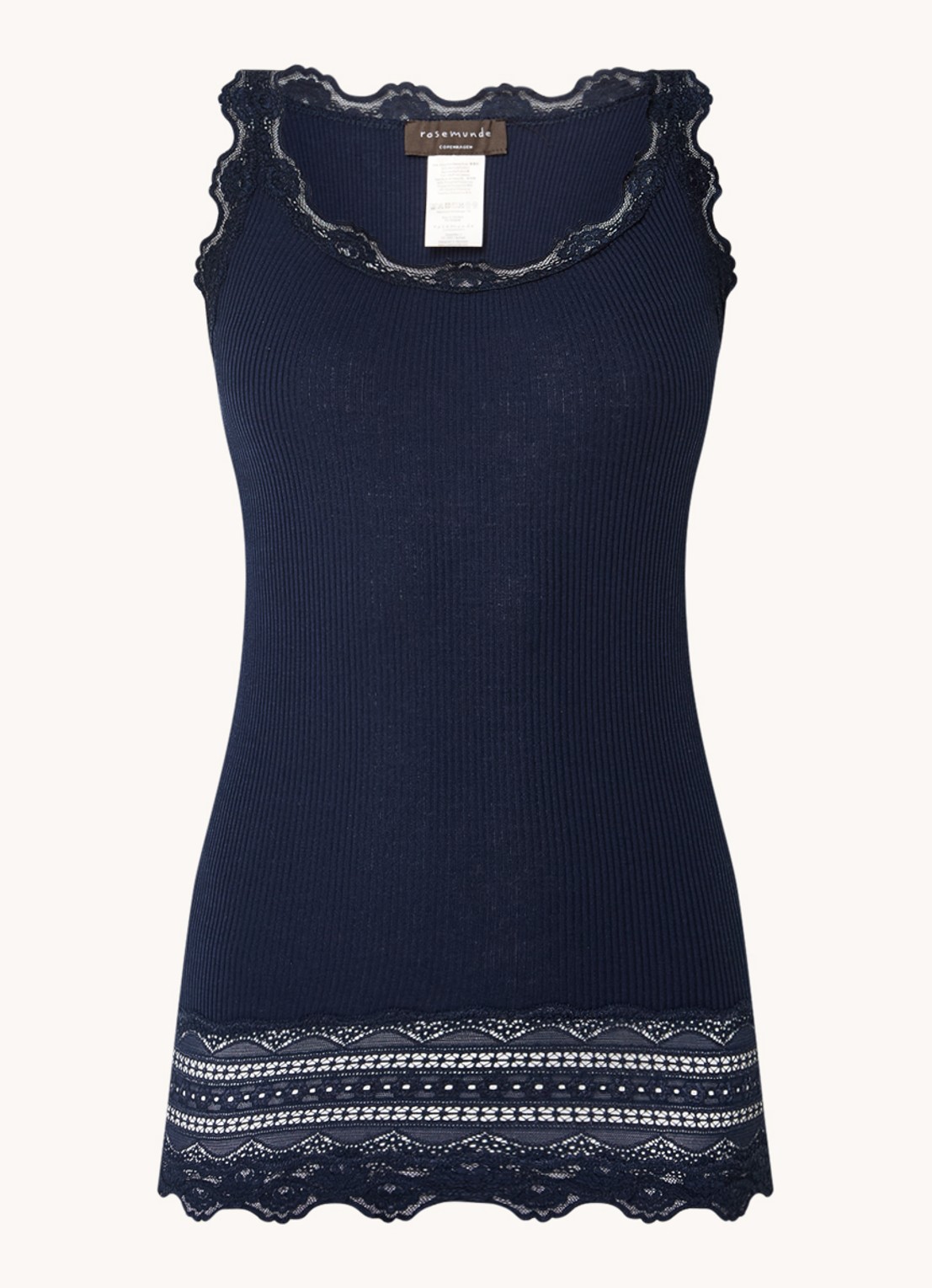 Rosemunde Benita top in zijdeblend met details van kant - voorkant 2 donkerblauw