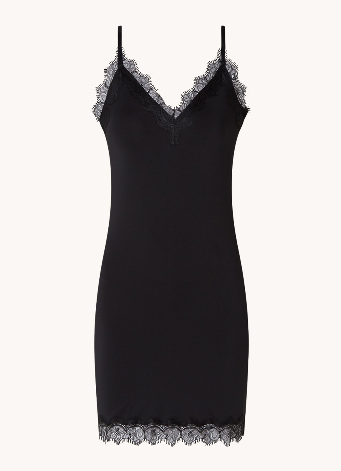 Rosemunde Billie slipdress met V-hals en kant - voorkant zwart