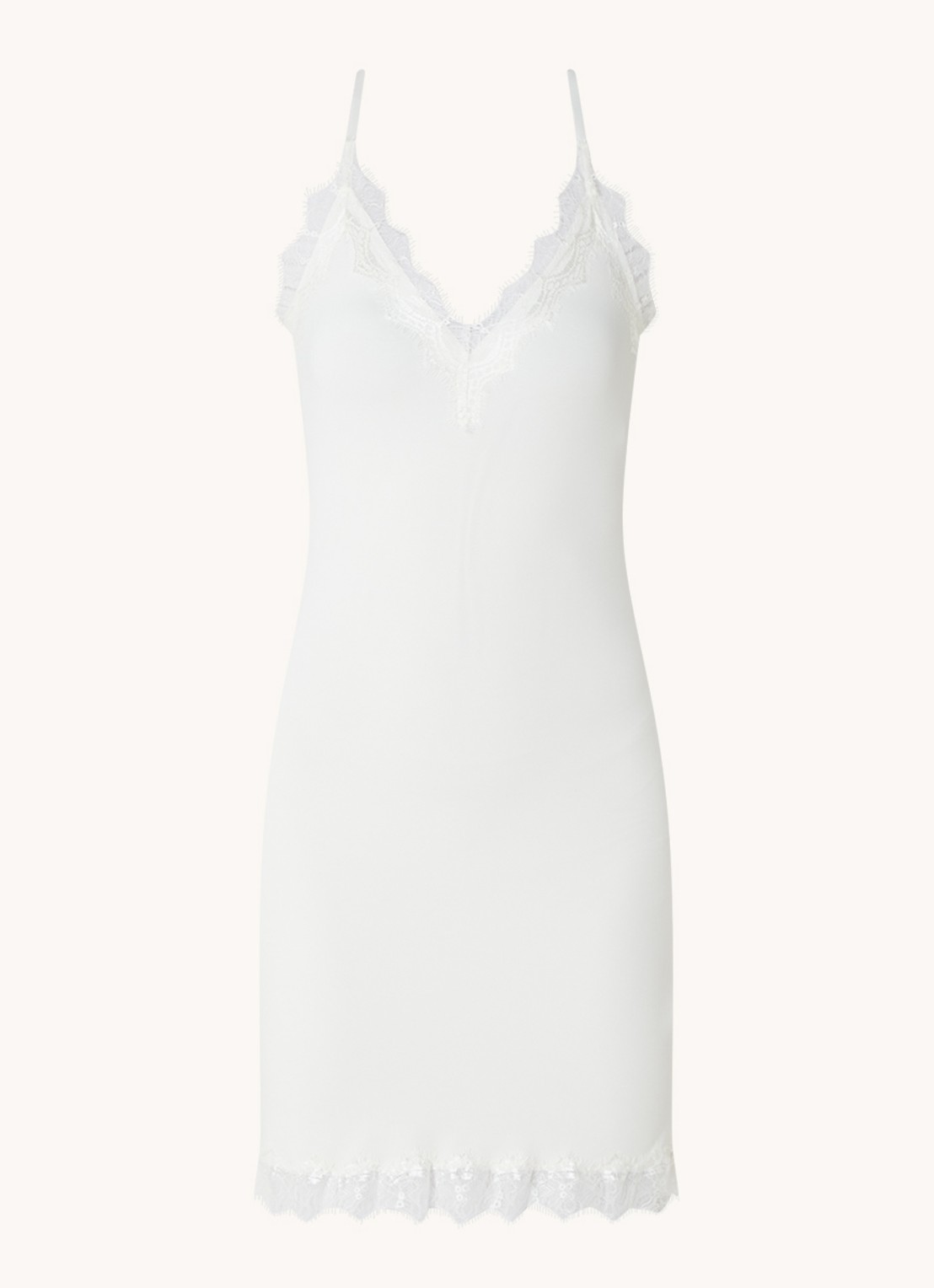 Rosemunde Billie slipdress met V-hals en kant - voorkant 3 gebroken wit