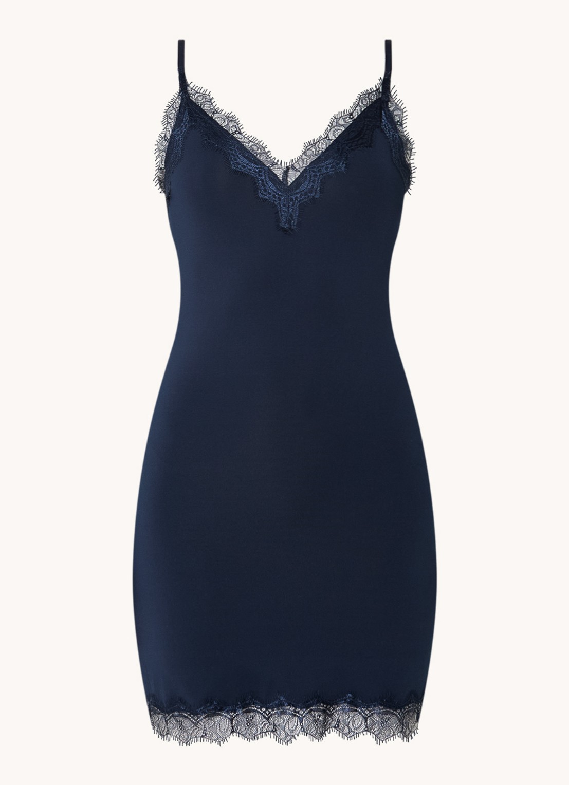 Rosemunde Billie slipdress met V-hals en kant - voorkant 4 donkerblauw