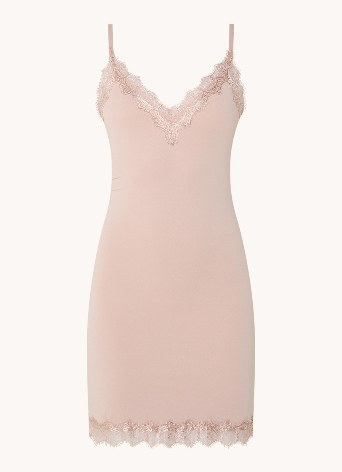 Rosemunde Billie slipdress met V-hals en kant - voorkant 4 oudroze