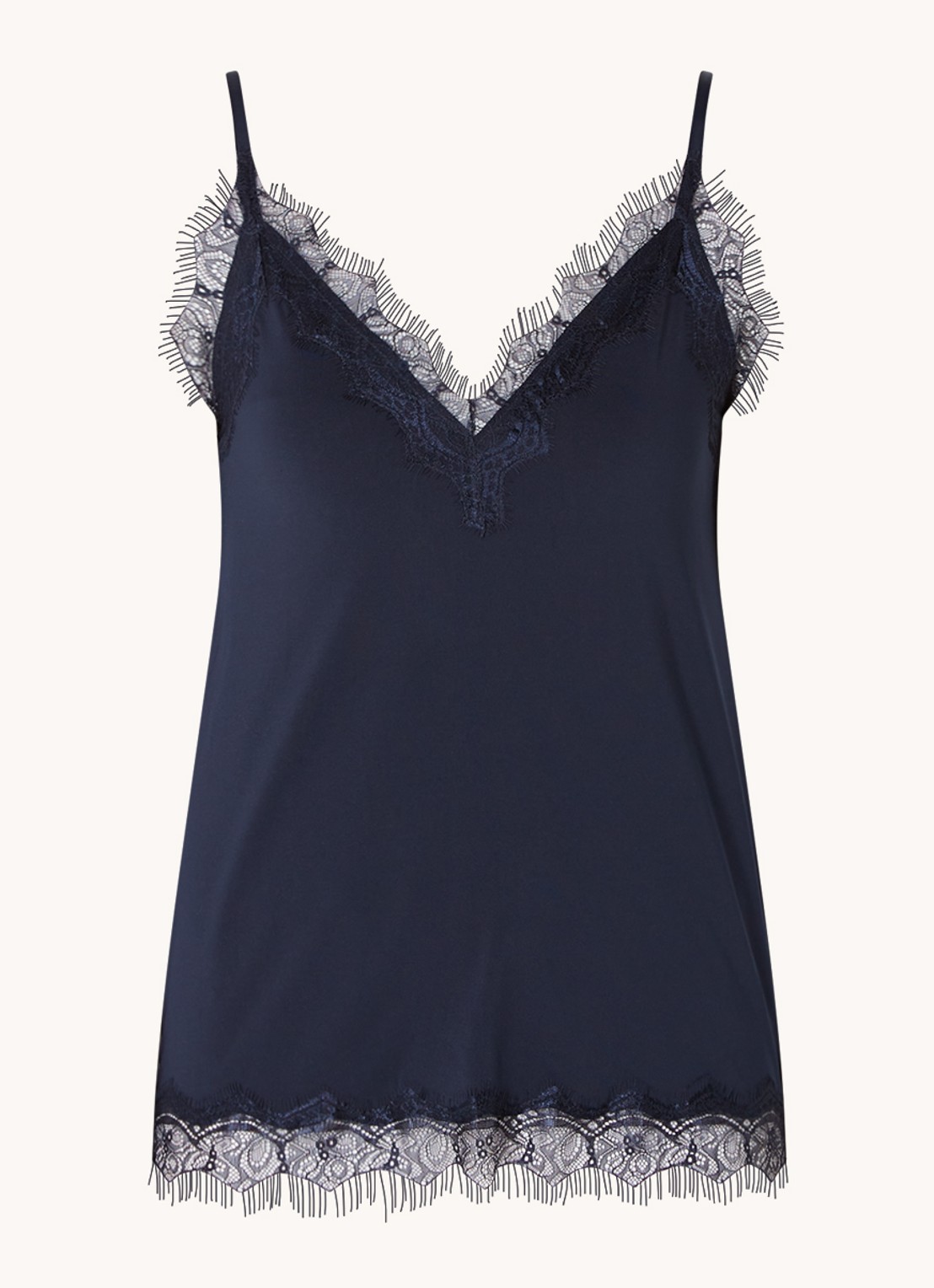 Rosemunde Billie spaghettitop met details van kant - voorkant donkerblauw