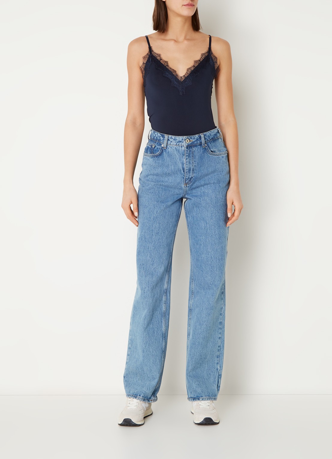 Rosemunde Billie spaghettitop met details van kant - voorkant 2 donkerblauw